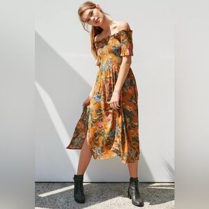 Urban Outfitters Kimchi Blue Off The Shoulder Smocked Midi Dress